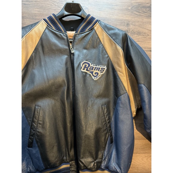 NFL LEATHER St Louis Rams Mens XL Blue Gold Varsity Bomber Jacket VTg - Picture 4 of 7